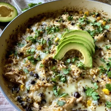 Salsa Verde Chicken & Rice Skillet served in a colorful dish