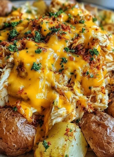 Slow Cooker Cheesy Ranch Chicken served with potatoes