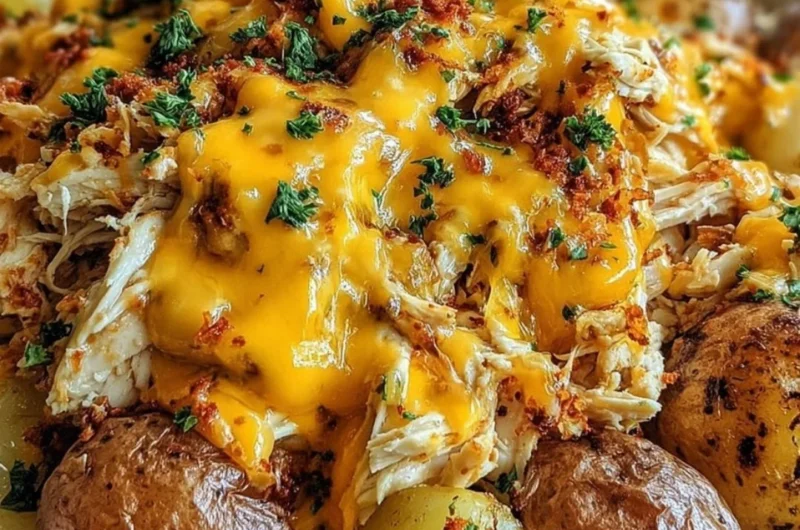 Slow Cooker Cheesy Ranch Chicken served with potatoes