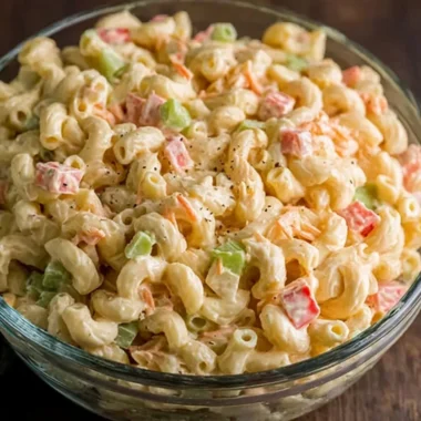 Delicious Small Macaroni Salad in a bowl with colorful veggies