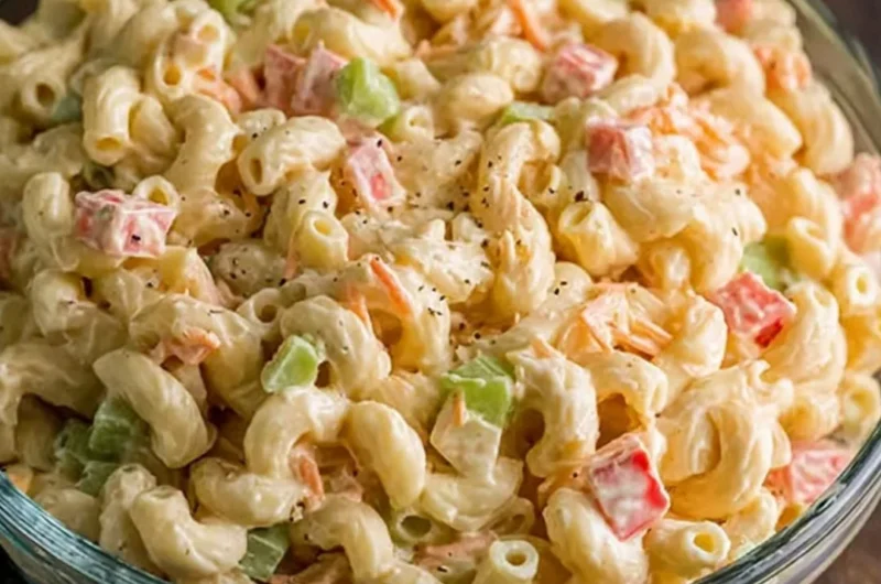 Delicious Small Macaroni Salad in a bowl with colorful veggies