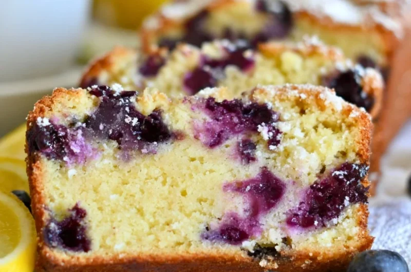 Soft and moist lemon blueberry yogurt cake with fresh blueberries and lemon zest