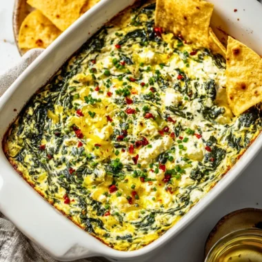 Spinach and Pepperoncini Baked Feta Dip served in a bowl with fresh ingredients