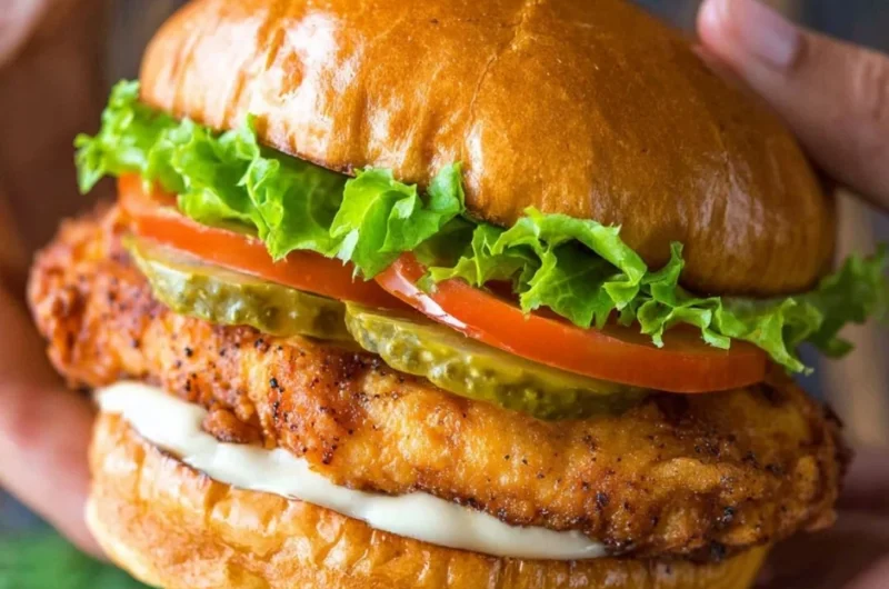 Ultimate Crispy Chicken Sandwich with fresh toppings and golden crust