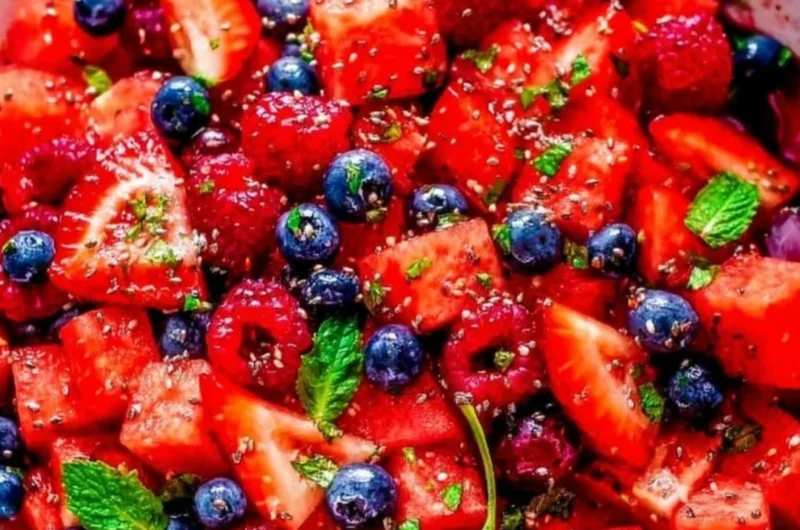Refreshing watermelon salad with fresh mint and feta cheese