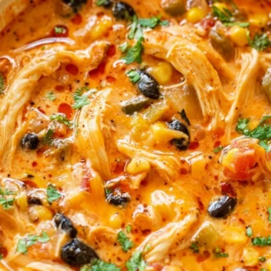 Bowl of Chicken Enchilada Soup topped with cilantro and cheese