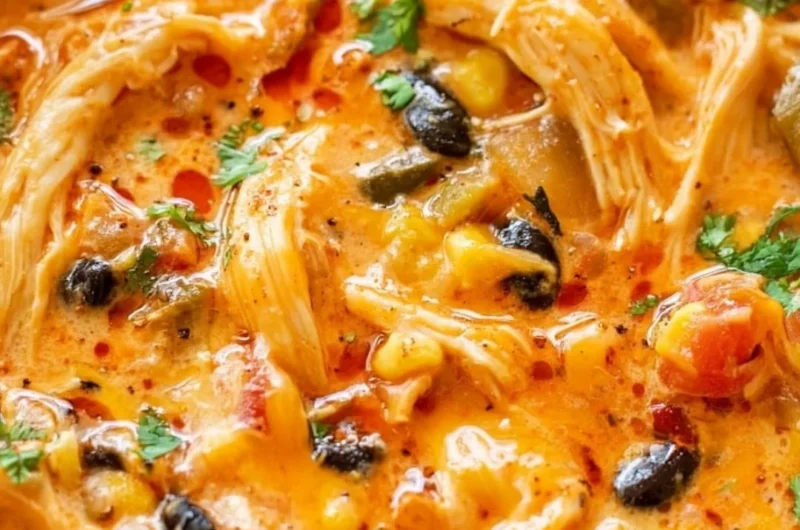 Bowl of Chicken Enchilada Soup topped with cilantro and cheese
