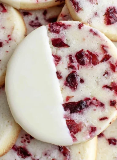 Cranberry almond shortbread cookies decorated for the holidays