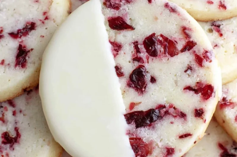 Cranberry almond shortbread cookies decorated for the holidays
