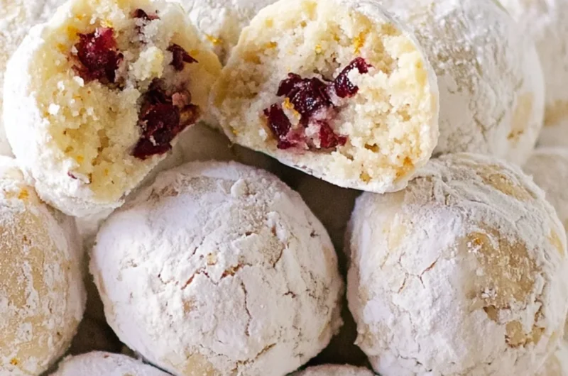 Cranberry Orange Snowball Cookies - buttery cookies with cranberries and orange zest