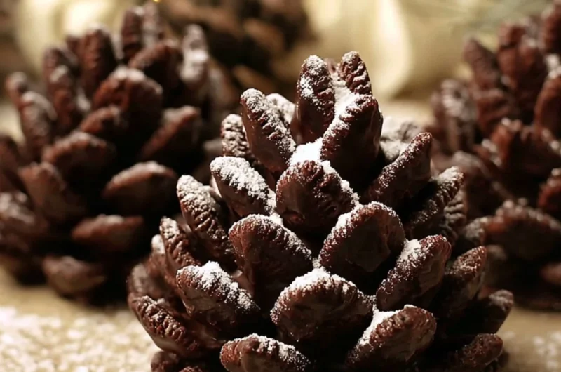 Delicious Vegan Pine Cone Truffles arranged on a rustic wooden table